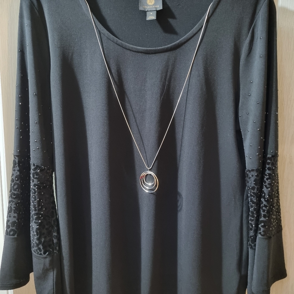 JM Collection women's blouse black, long sleeves, New With Tag Size M - Picture 3 of 10